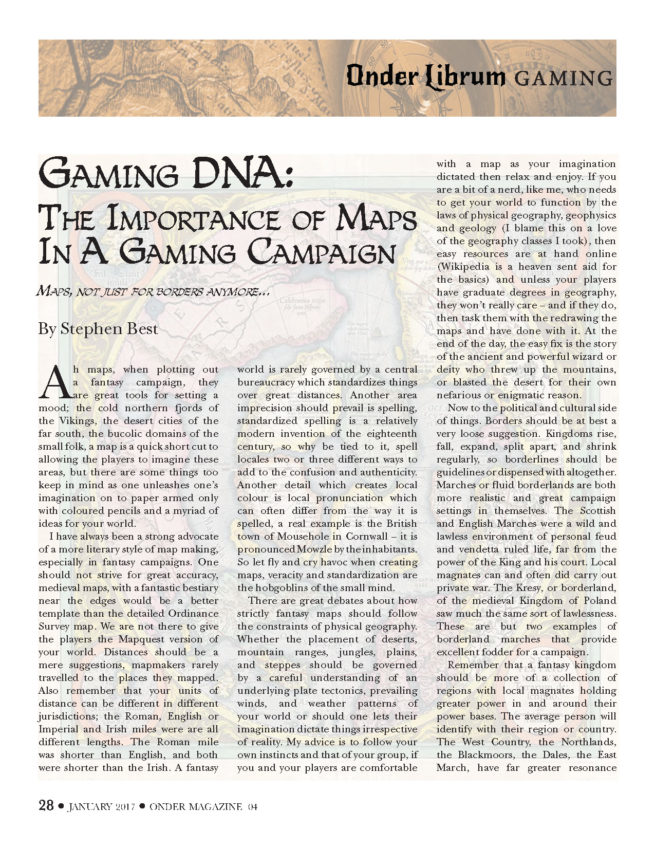 Gaming article from Onder Magazine number four.